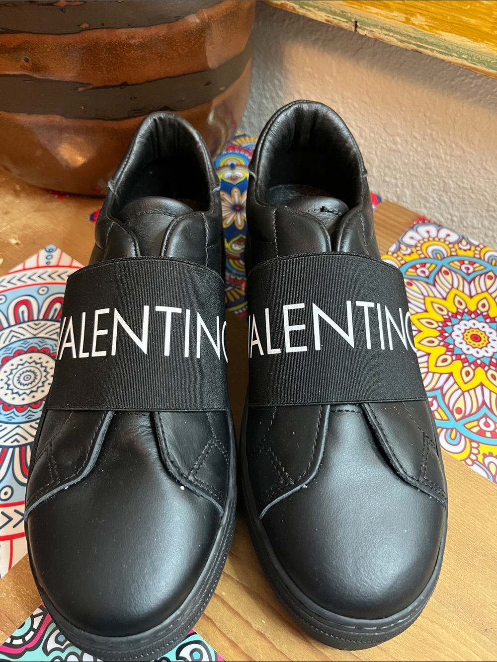 NWT Valentino Black Logo Elastic Slip-On Sneakers Sz 6 ⭐️